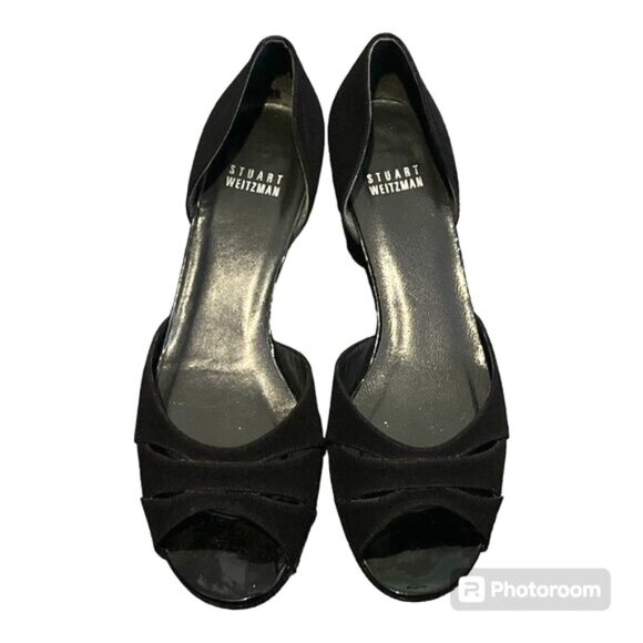 Stuart Weitzman Slide Womens 7 M Black Fabric Open Toe Slip On Wedge Heels - Picture 1 of 4